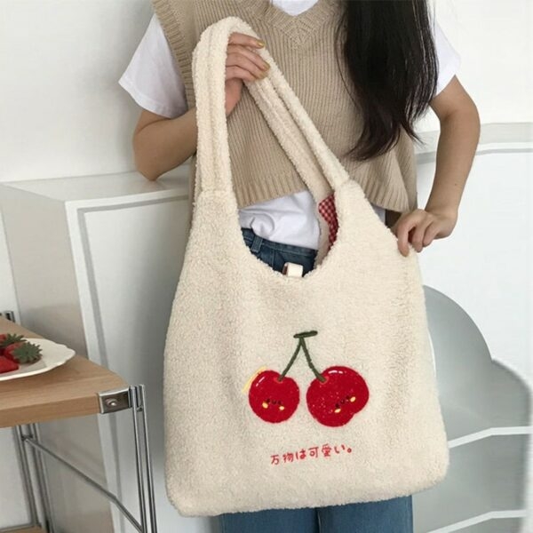Kawaii Cherry Plush Tote Bag - Kawaii Fashion Shop | Cute Asian ...