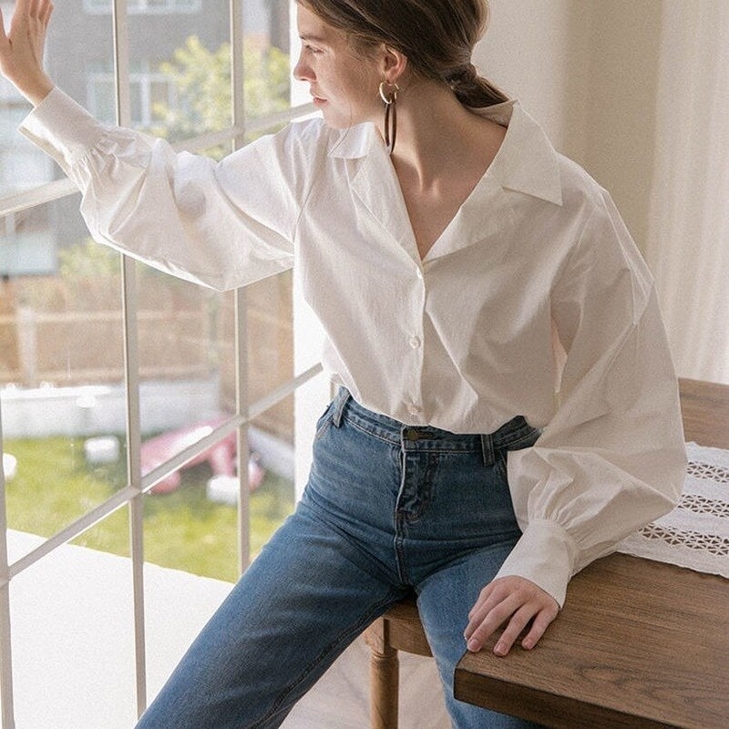 Vintage blouse met lantaarnmouwen