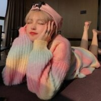 카와이 루즈 레인보우 스웨터 일본어 귀엽다