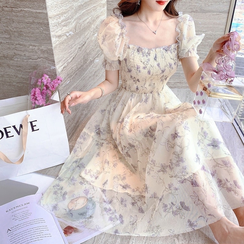 Kawaii Chiffon Elegant Dress - Kawaii Fashion Shop | Cute Asian ...