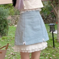Japansk Sweet Blue Plisserad kjol japansk kawaii