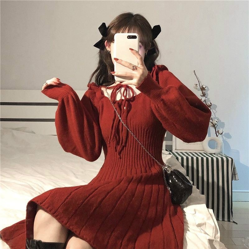 Japanese women lolita kawaii bow suspender dress sweet red long