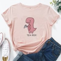 카와이 티렉스 그래픽 티셔츠 귀여운 공룡