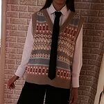 Koreanischer Vintage-Pullover mit V-Ausschnitt