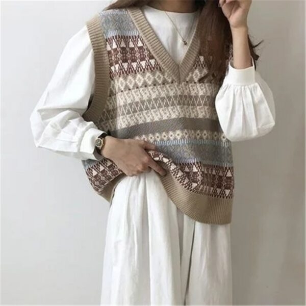 Suéter coreano vintage con cuello en V kawaii coreano