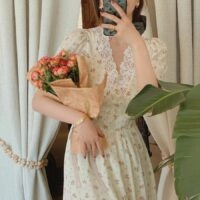 Vintage Floral Lace Dress Floral kawaii