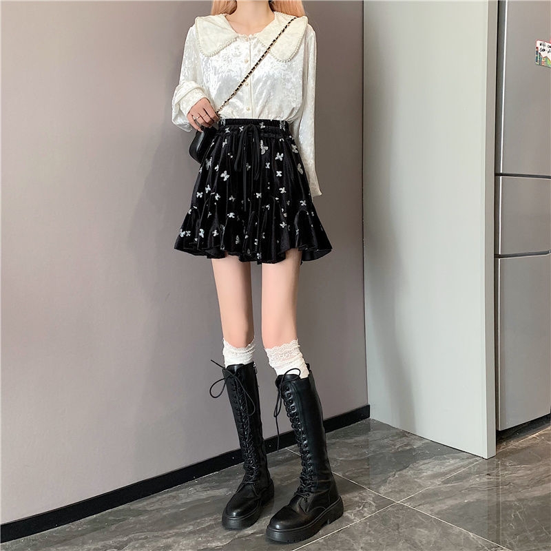 Black Velvet Y2K Mini Skirts - Kawaii Fashion Shop | Cute Asian ...