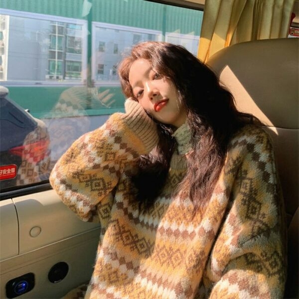 겨울 한국 프린트 패치워크 스웨터 한국어 귀엽다