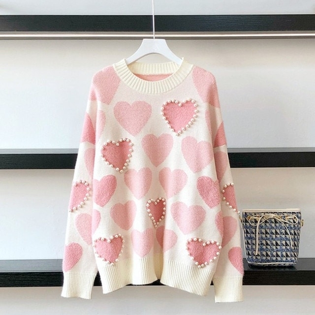 Sweter Kawaii w różowe serca