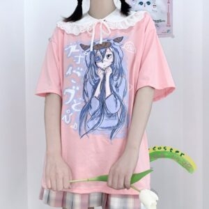 Harajuku Kawaii Rosa Camisetas gráficas Kawaii gráfico