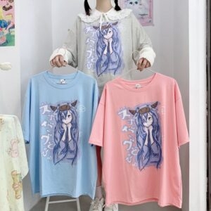 Różowe koszulki z grafiką Harajuku Kawaii Graficzny kawaii