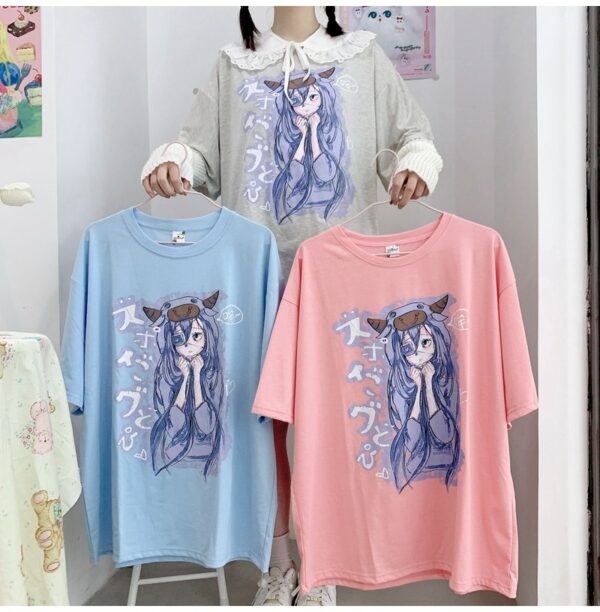Harajuku Kawaii rosa grafiska T-shirts Grafisk kawaii