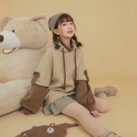Felpa con cappuccio con orso estetico Harajuku orso kawaii