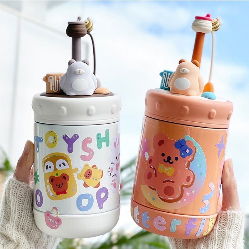 Kawaii Bear Stainless Steel Thermal Bottle For Girls Portable Cartoon  Sequin Belly Cup Leak Proof Outdoor Sports Thermos Mug Cup - AliExpress
