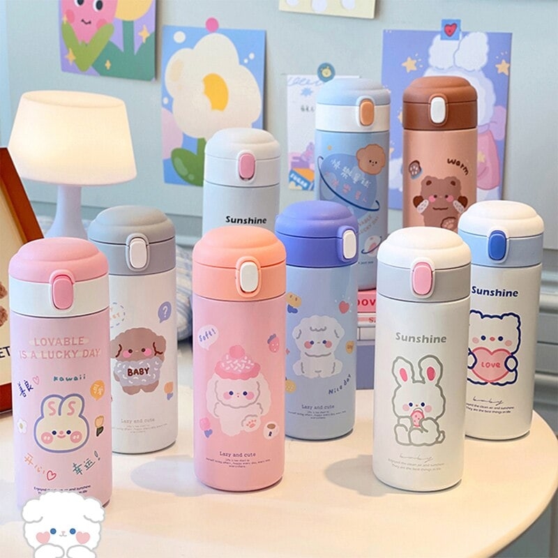 380ml Hello Kitty Stainless Steel Thermos Bottle Cartoon With Straw  Portable Cute Thermos Mug Bounce Cover Travel Students Girl - Pillow Case -  AliExpress