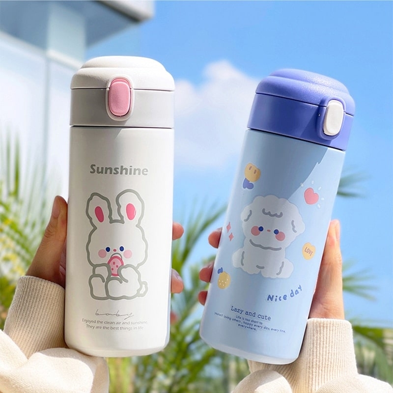 New Kawaii Bear Thermos Water Bottle For Kids Girls Large Capacity Sport  Tumbler With Straw Stainless Steel Vacuum Flask Bottles