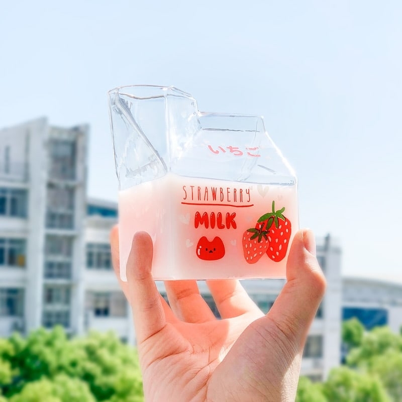 Gobelet à eau en verre fraise kawaii