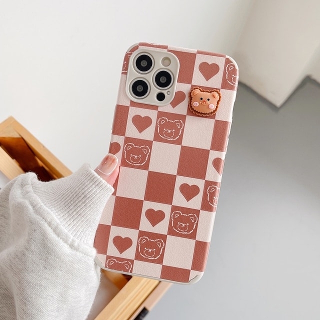 Розовый чехол Kawaii для iPhone с 3D мультяшным медведем