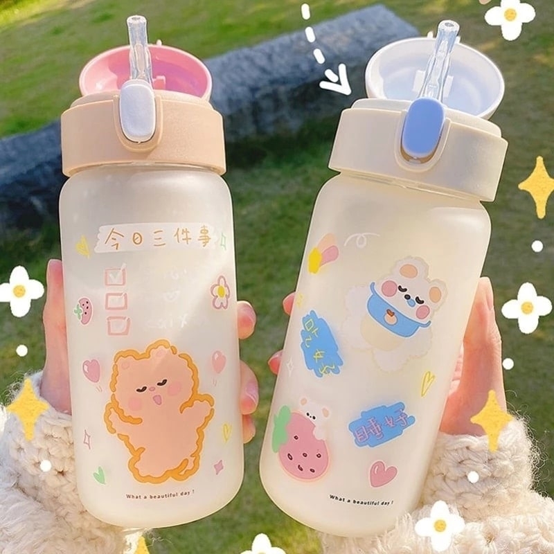 Kawaii 1L Bear Water Bottle  Cute Cup with Straw - Hello South Korea