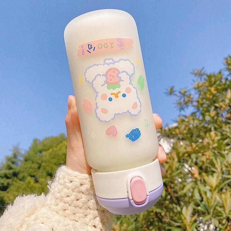Kawaii Bear Frosted Glass Water Bottle 480ml - Kawaii Fashion Shop