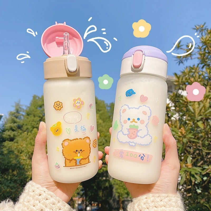 Bear Straw Bottle Cute Leakproof Water Bottle For Kids Toddler