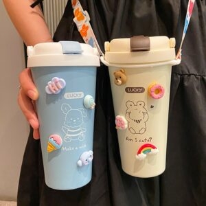 Kawaii einfarbige Cartoon-Thermo-Wasserflasche, 500 ml, Kaffeetasse kawaii