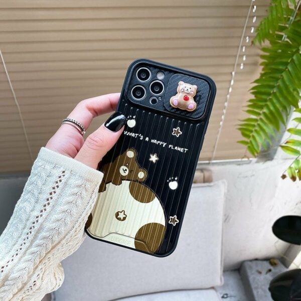 L'obiettivo della fotocamera dell'orso del fumetto protegge la custodia dell'iPhone Obiettivo della fotocamera kawaii