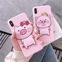 Coque de téléphone pour couple de cochons de dessin animé 3D Dessin animé kawaii