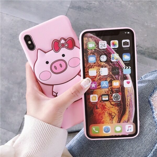 Cas de téléphone de couple de cochon de dessin animé 3D