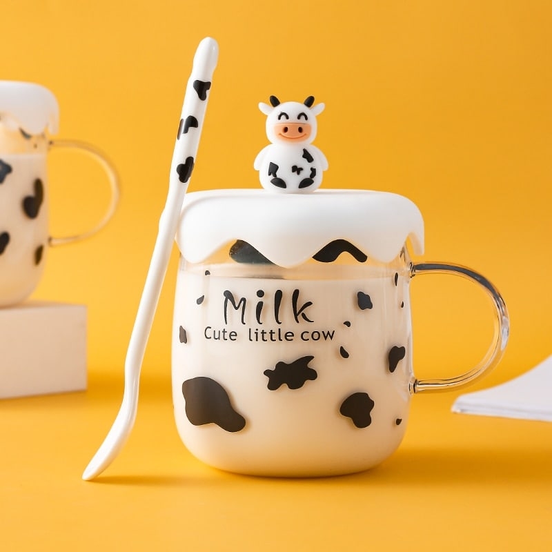 Cartoon Milk Cow Glass Mug - Kawaii Fashion Shop  Cute Asian Japanese  Harajuku Cute Kawaii Fashion Clothing