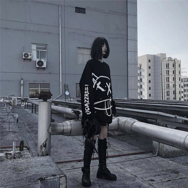 Gotisch punk egirl-T-shirt met lange mouwen Hiphop-kawaii
