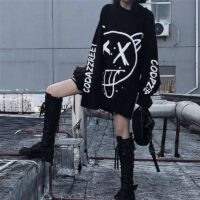 Gotycka, punkowa koszulka egirl z długim rękawem Kawaii hip-hopu