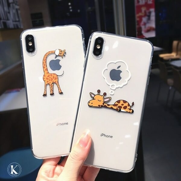 Het leuke Hoesje van iPhone van het Paar van de Giraf van de Cartoon Cartoon-kawaii