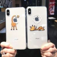 Custodia per iPhone con coppia di giraffe simpatico cartone animato Cartone animato kawaii