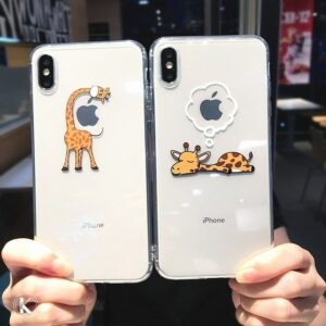 Capa para iPhone de casal girafa fofo desenho animado kawaii