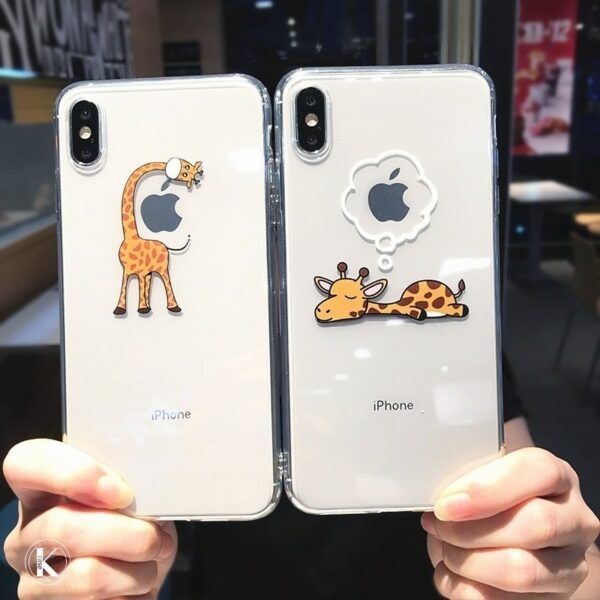 Niedliche Cartoon-Giraffe-Paar-iPhone-Hülle Cartoon-Kawaii