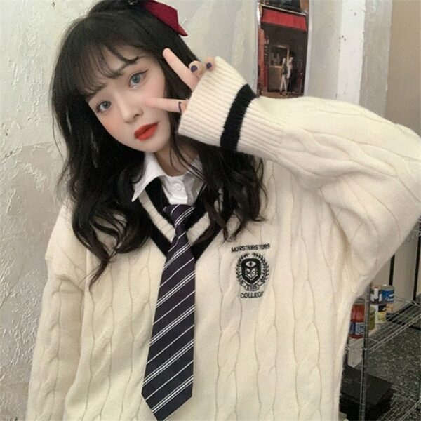 かわいい韓国の学生の制服白いセーター韓国のかわいい