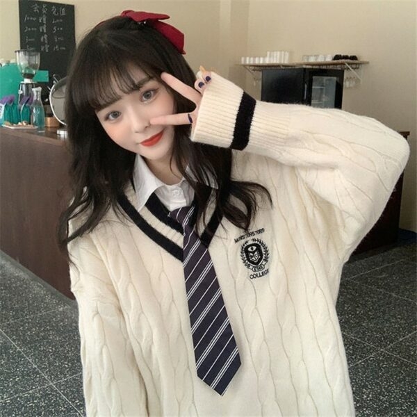 Lindo uniforme de estudiante coreano suéter blanco kawaii coreano