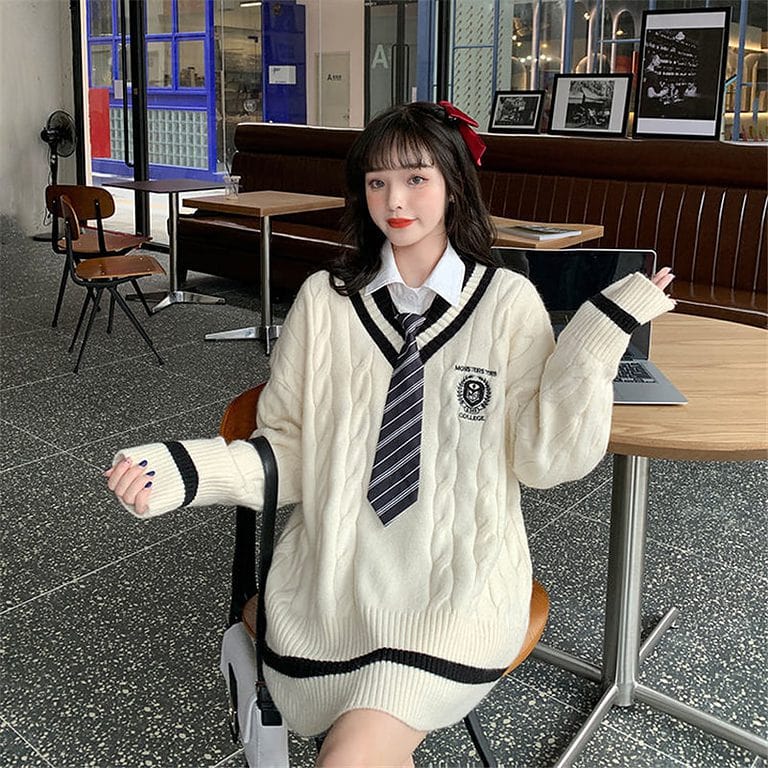 Cute Korean Student Uniforms White Sweater - Kawaii Fashion Shop | Cute ...