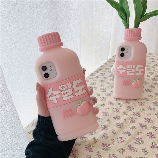 Милый розовый чехол для iPhone в форме бутылки с напитком Милый каваи