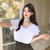 Sommar koreansk stil söta vita Tshirts Koreansk kawaii