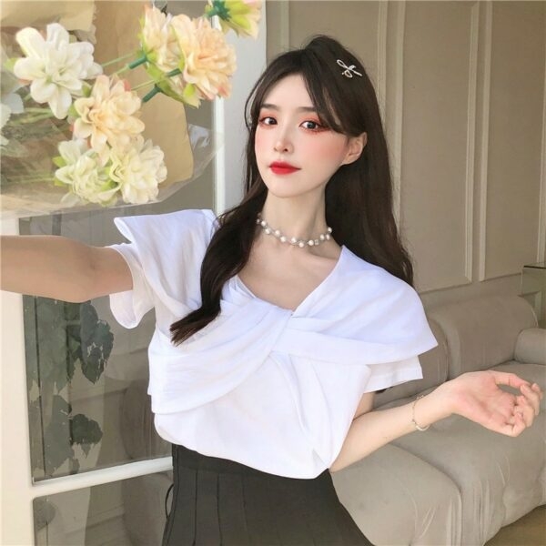 T-shirts blancs doux de style coréen d'été Kawaii coréen