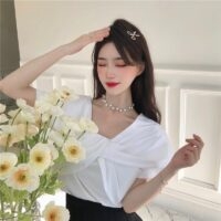 Letnie słodkie białe koszulki w koreańskim stylu Koreańskie kawaii