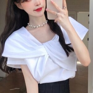 夏の韓国スタイルの甘い白 T シャツ韓国のかわいい
