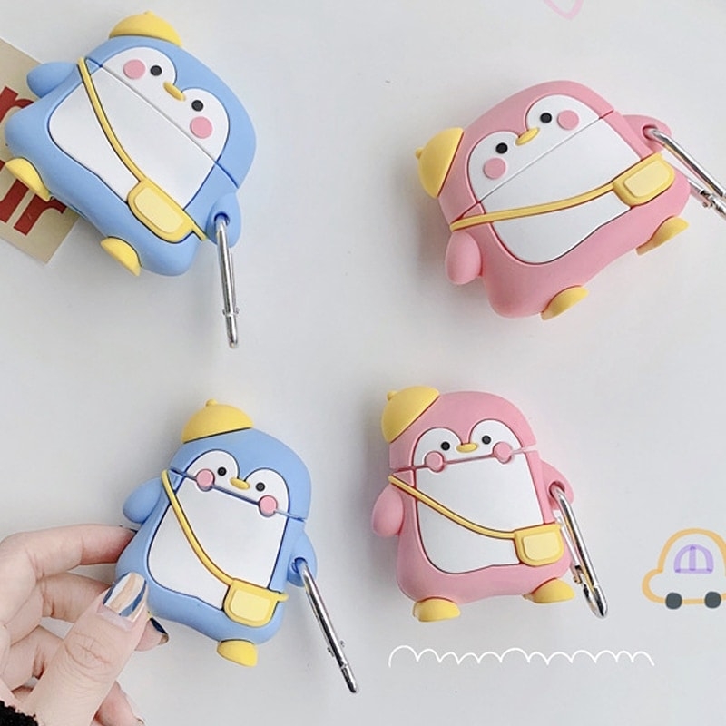 Estuche para Airpods de pingüino de dibujos animados Kawaii