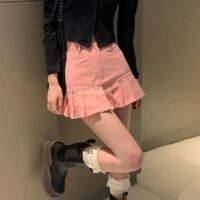 Kawaii Pink Denim Mini Skirt Denim Skirt kawaii