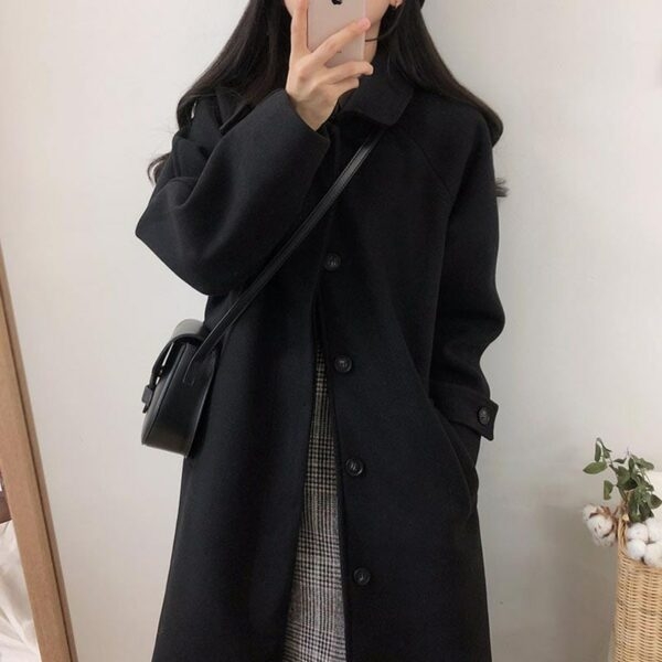 معطف مزاجه أسود متوسط الطول ياباني معطف كاواي