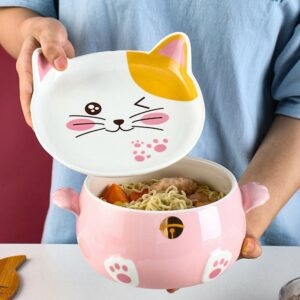 귀여운 만화 고양이 라면 그릇
