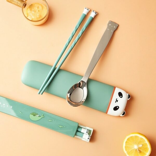 카와이 팬더 휴대용 칼 세트 젓가락 귀엽다
