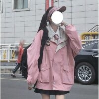 Korean Cute Black Pink Jacket Jacket kawaii
